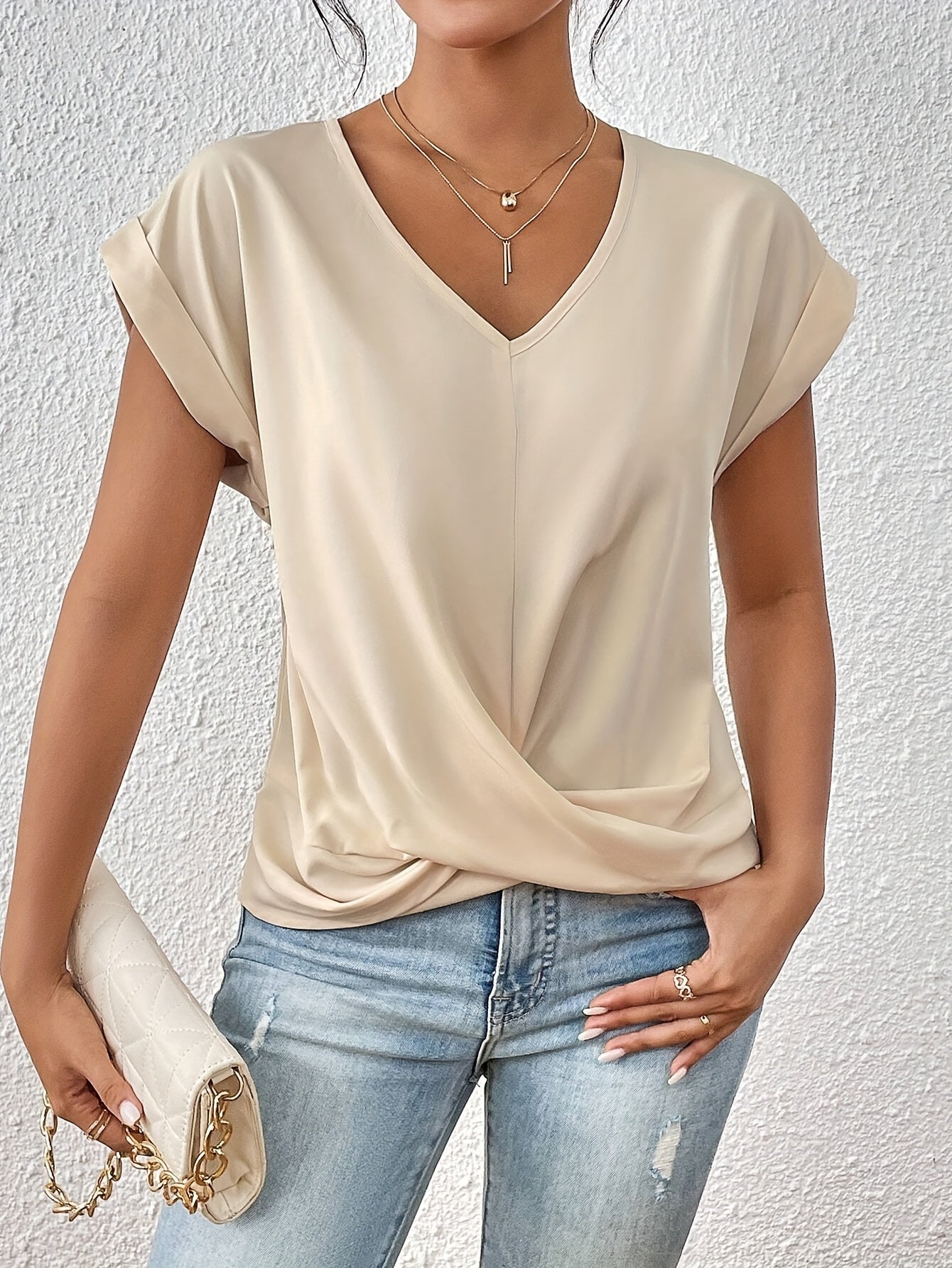 Damen T-Shirt Sweetheart-Ausschnitt Baumwolle Bequem