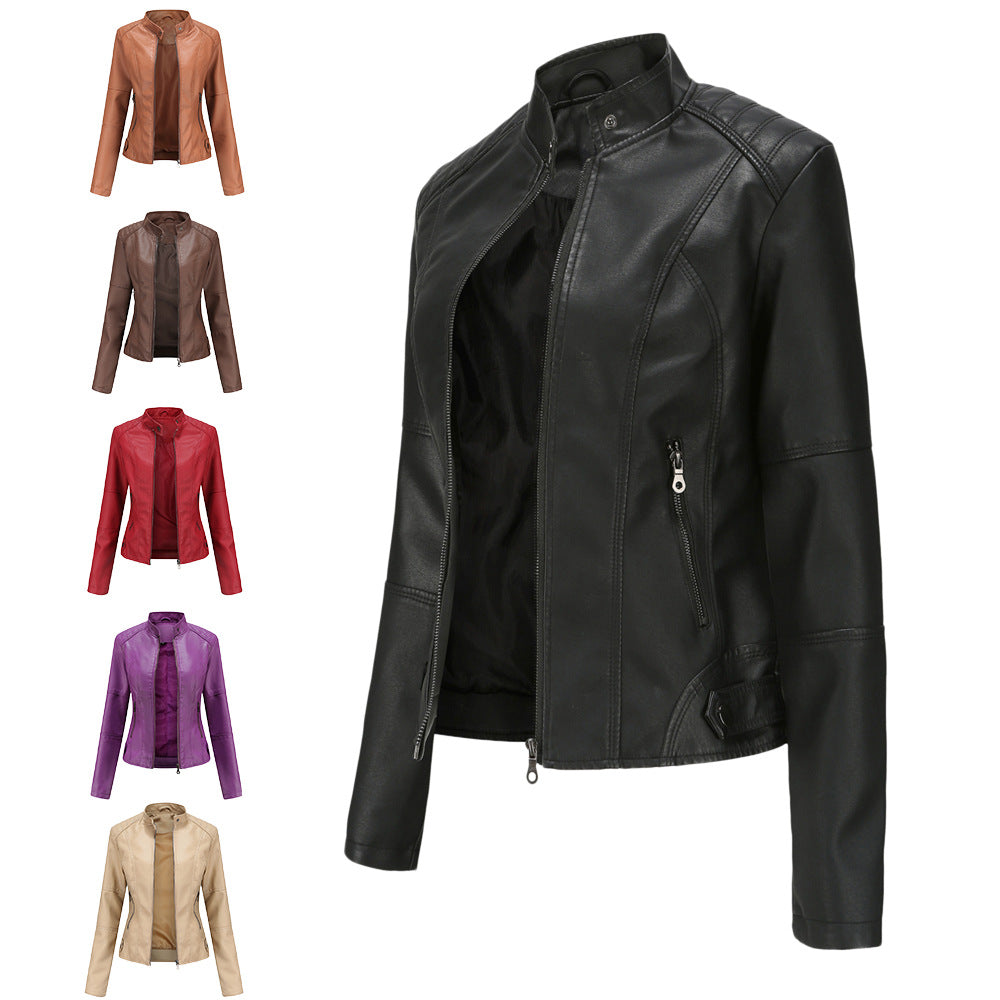 Damen Lederjacke Biker-Style Stehkragen