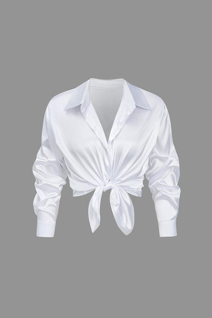 Damenbluse Langarm Seiden-Satin Elegante Bluse