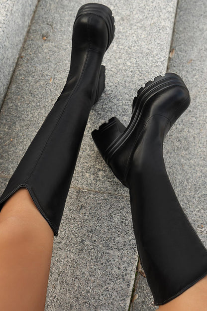 Damen Kniehohe Plateau-Stiefel Bequem