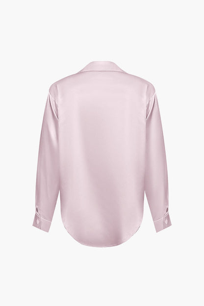 Damenbluse Langarm Seiden-Satin Elegante Bluse