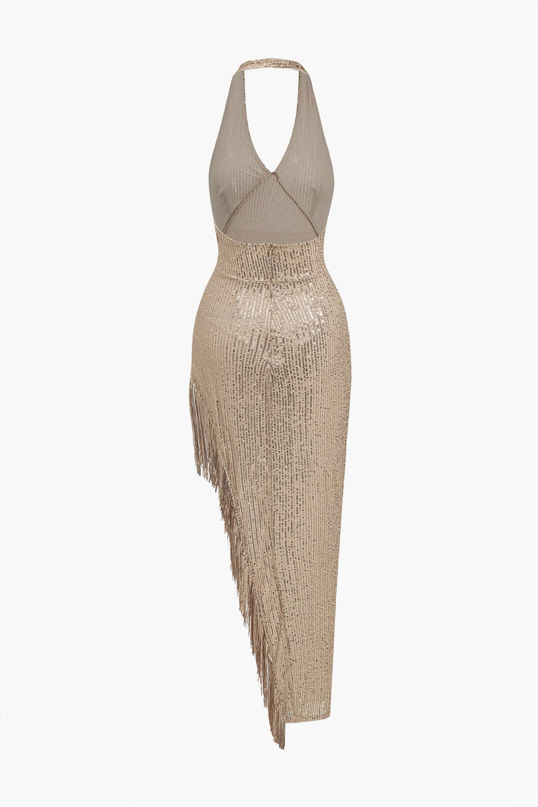 Damen Abendkleid Pailletten Fransen Spitze