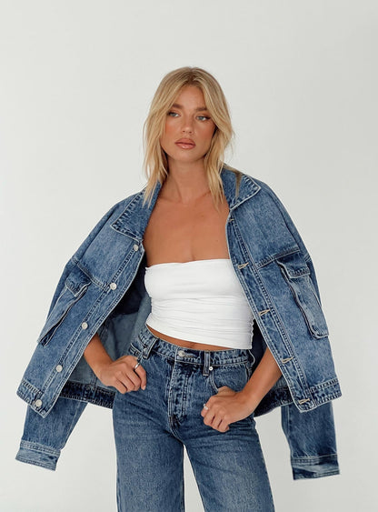 Damen Oversize Jeansjacke Midwash Blau - Norvielle