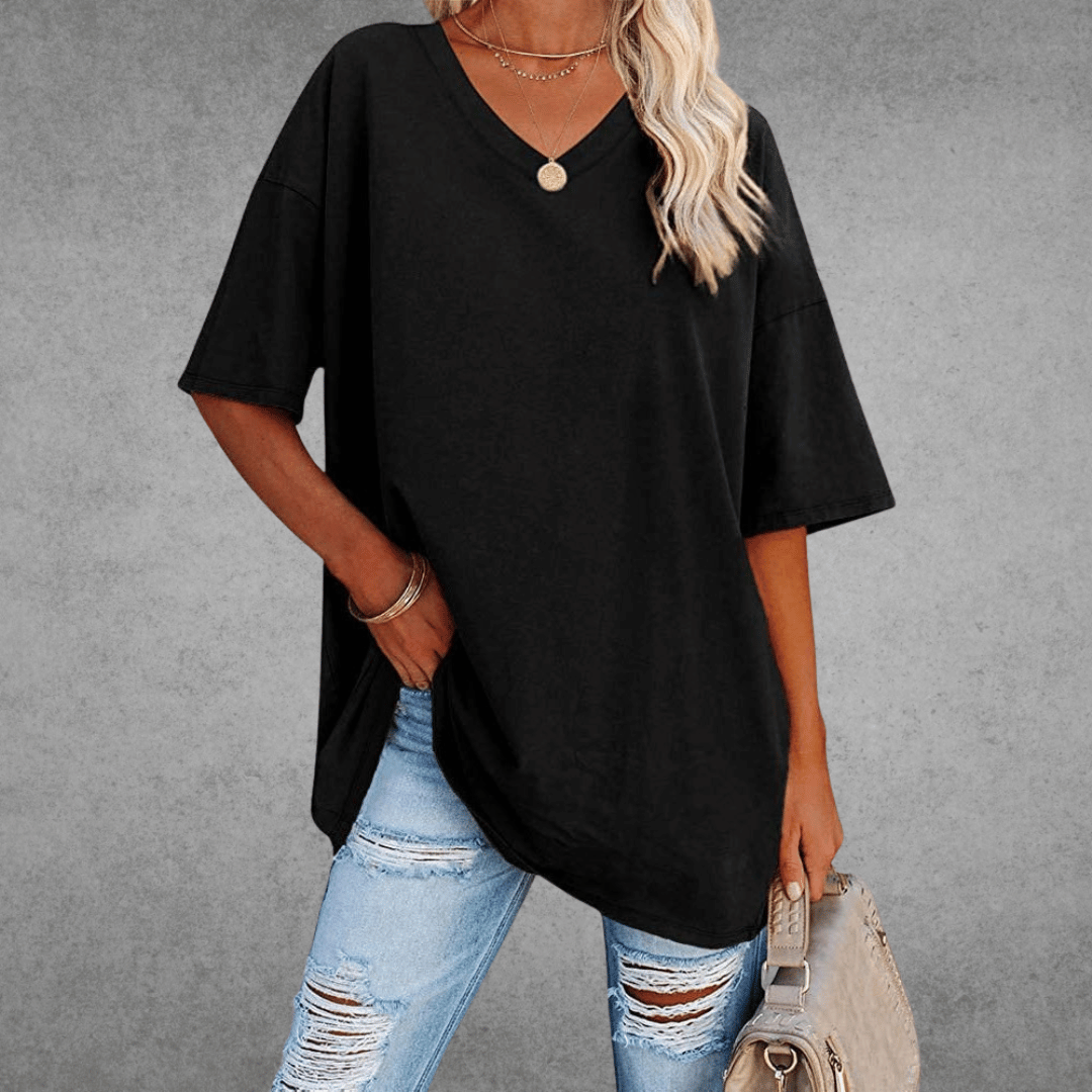 Damen Oversize T-Shirt V-Ausschnitt Lässig Leicht - Norvielle