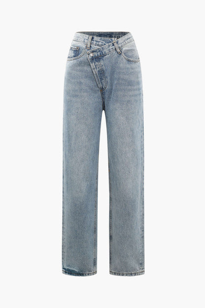 Damen Jeans Asymmetrischer Bund Trendy Frauenjeans - Norvielle