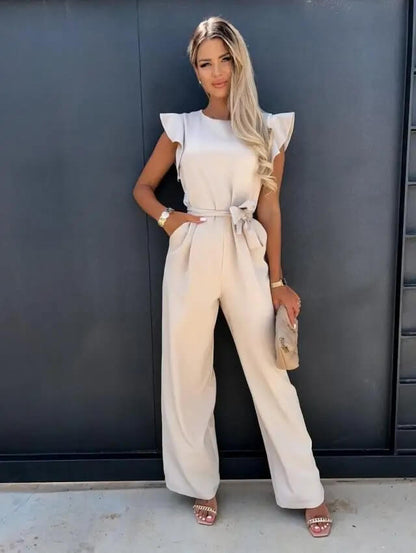 Damen Jumpsuit Schmetterlingsärmel Mit Gürtel - Norvielle