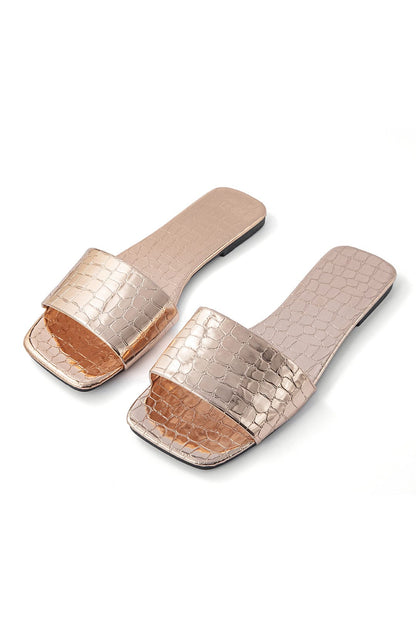 Damen Slides Krokodilmuster Metallic - Norvielle