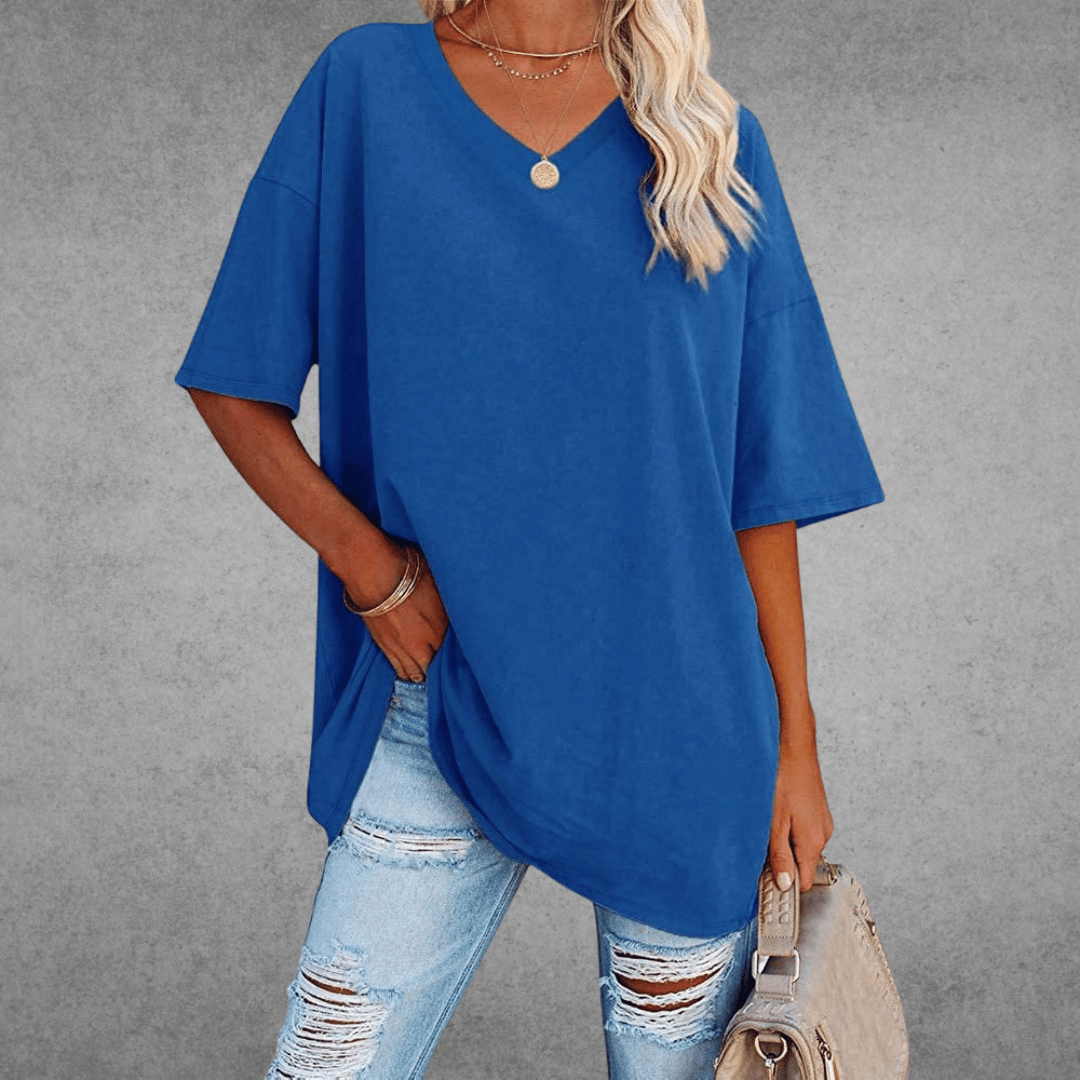 Damen Oversize T-Shirt V-Ausschnitt Lässig Leicht