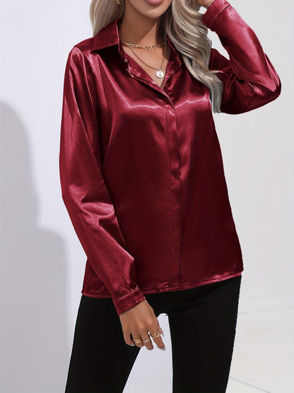 Damen Satinhemd Elegantes Langarmoberteil