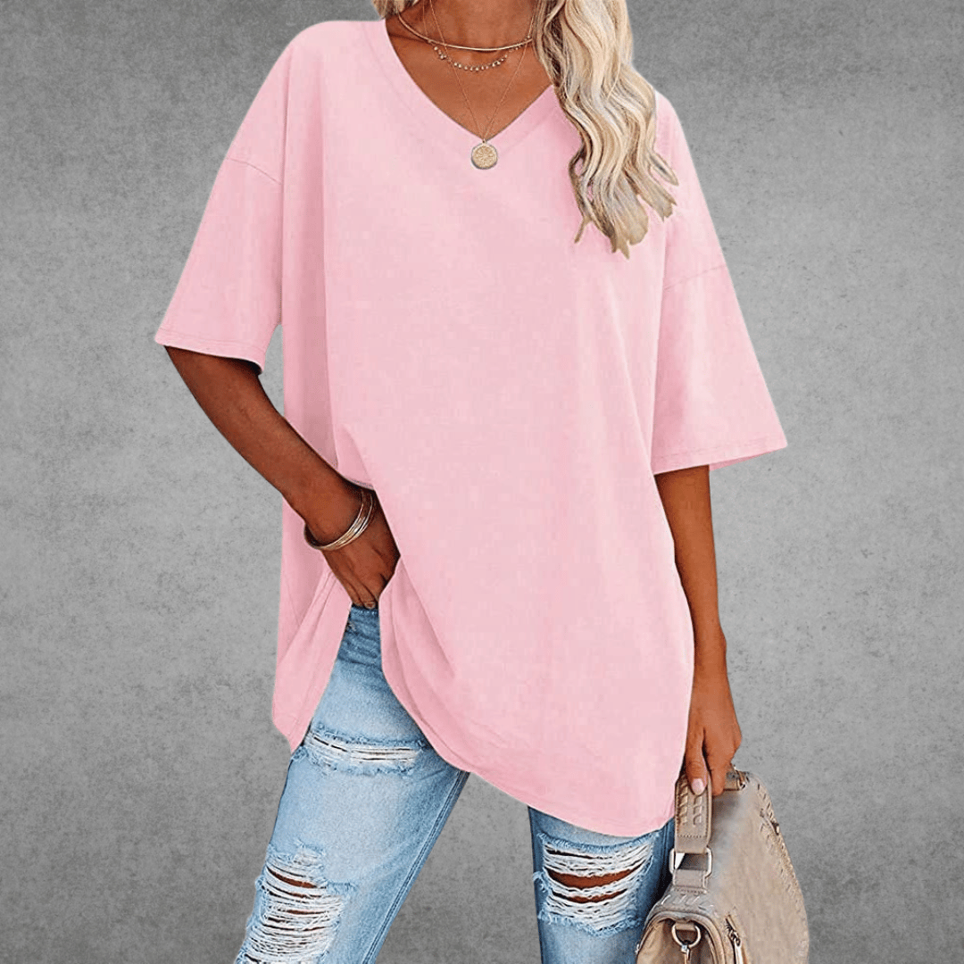 Damen Oversize T-Shirt V-Ausschnitt Lässig Leicht