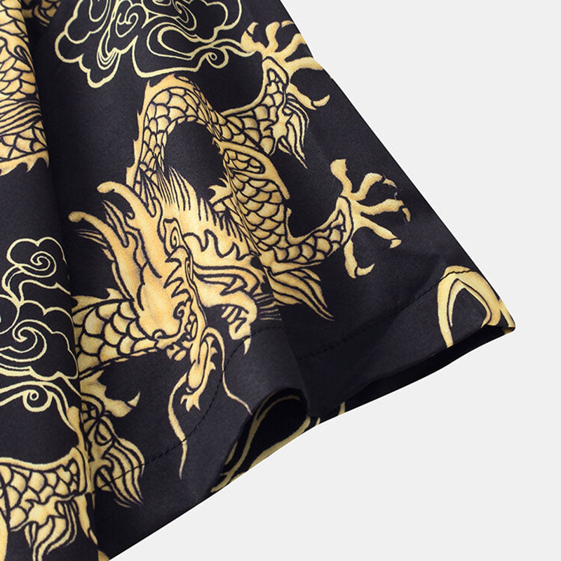 Herren Kurzarmhemd Drachen Design Blau