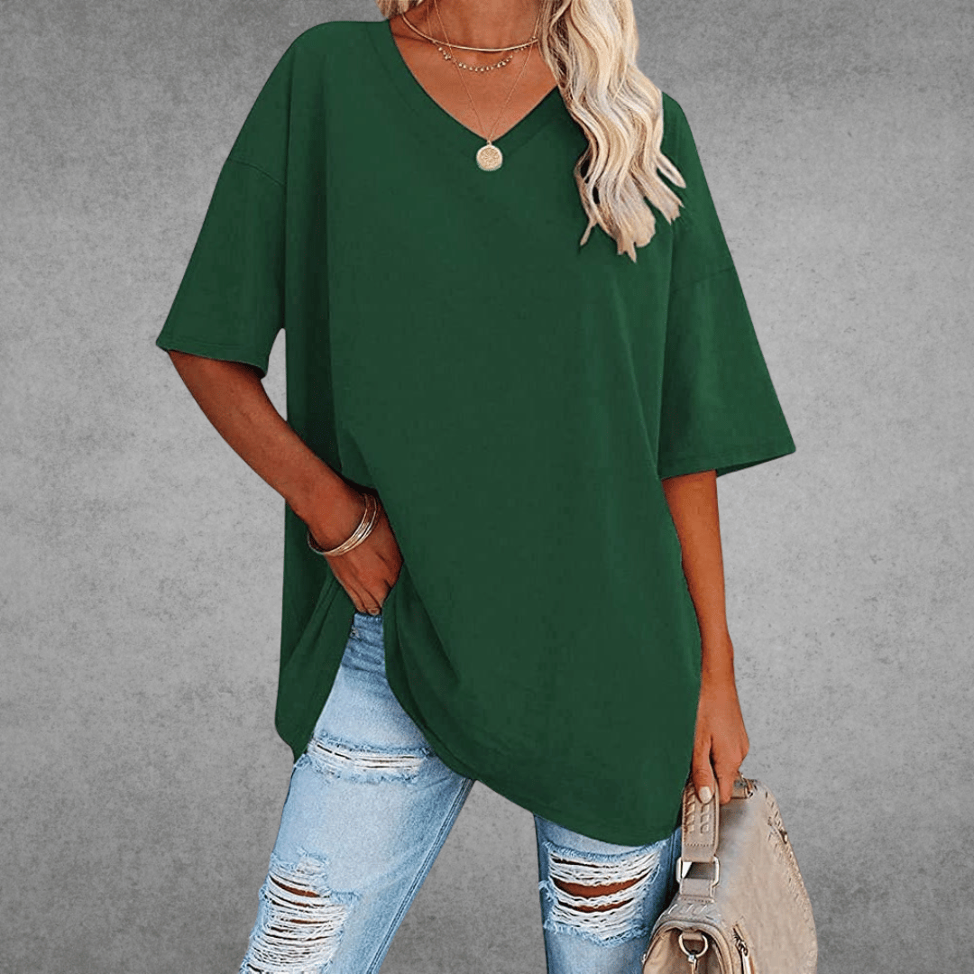 Damen Oversize T-Shirt V-Ausschnitt Lässig Leicht