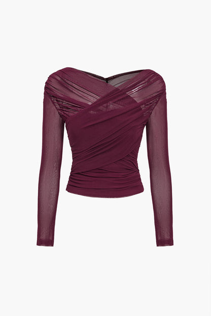 Damen Langarm Mesh Rüschen