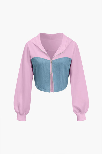 Damen Zweiteiler Denim Look Jeansoptik