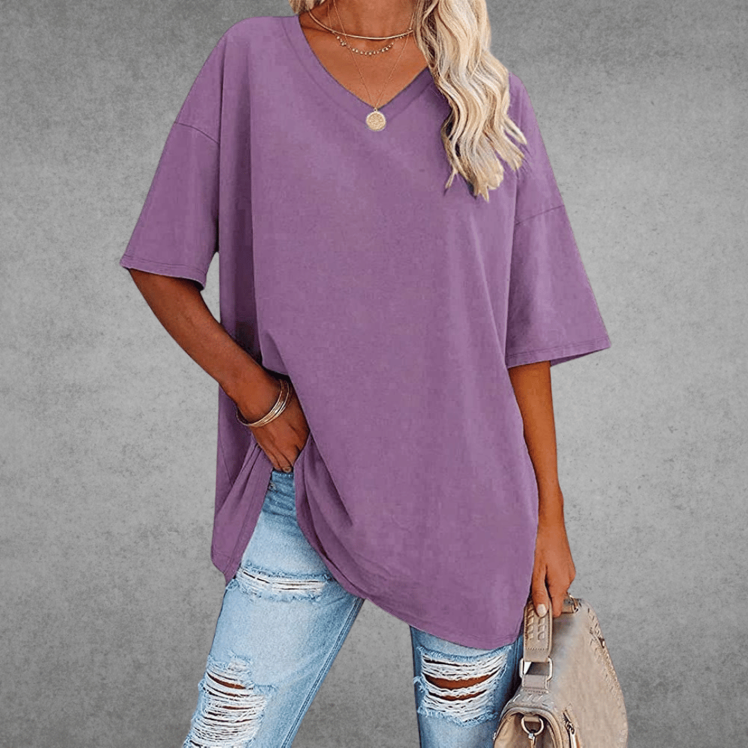 Damen Oversize T-Shirt V-Ausschnitt Lässig Leicht