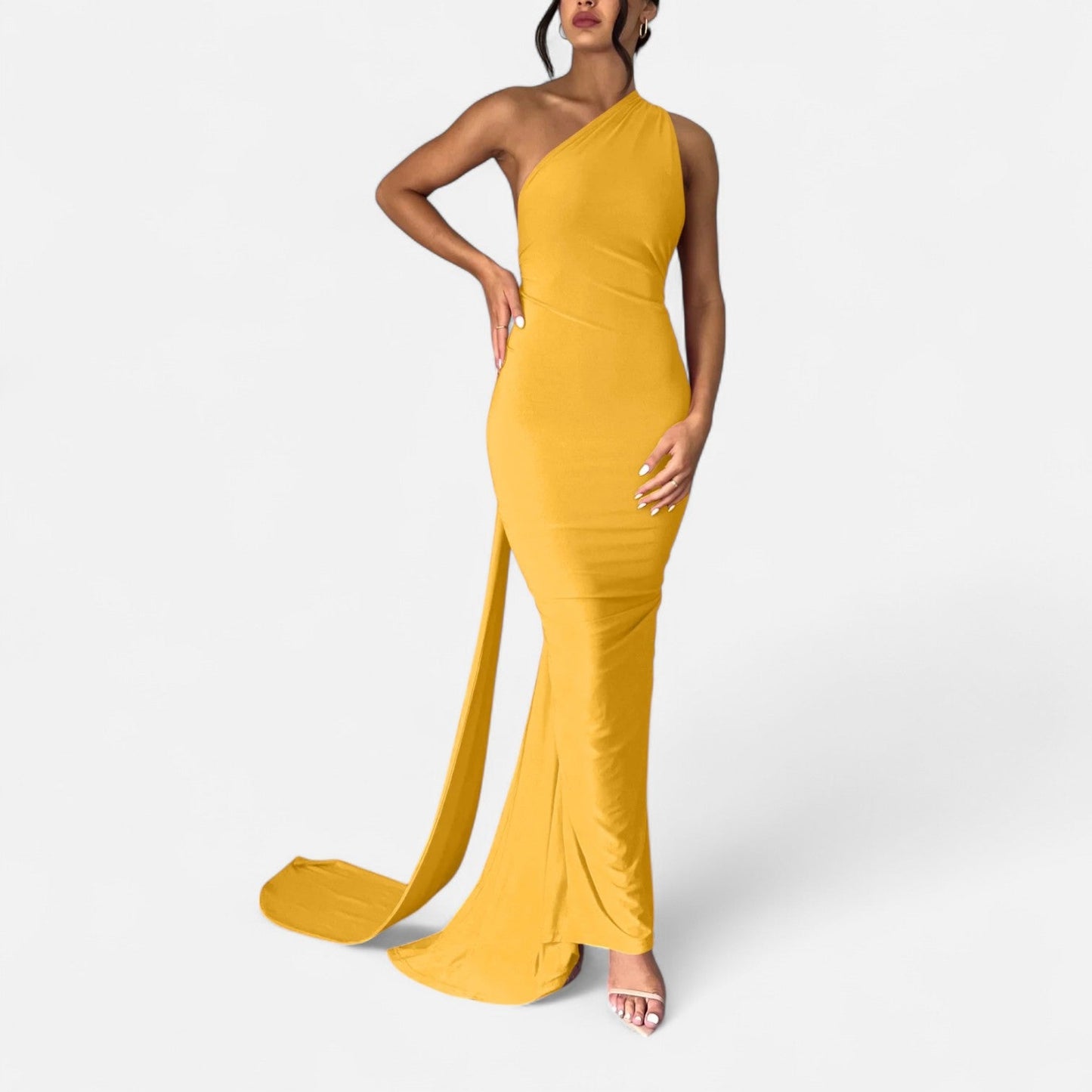 Damen Neckholder Maxikleid Ein Schulter Sommerkleid