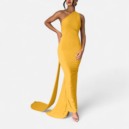 Damen Neckholder Maxikleid Ein Schulter Sommerkleid