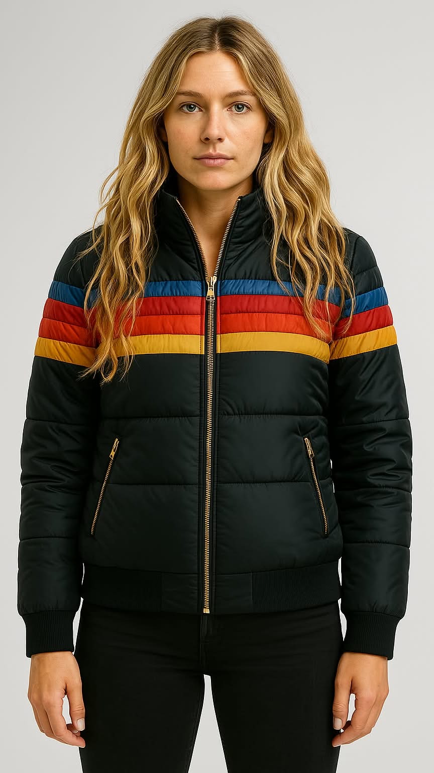 Damen Winterjacke Streifenmuster Warm Kapuze