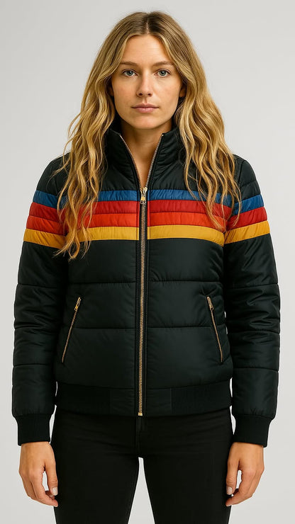 Damen Winterjacke Streifenmuster Warm Kapuze