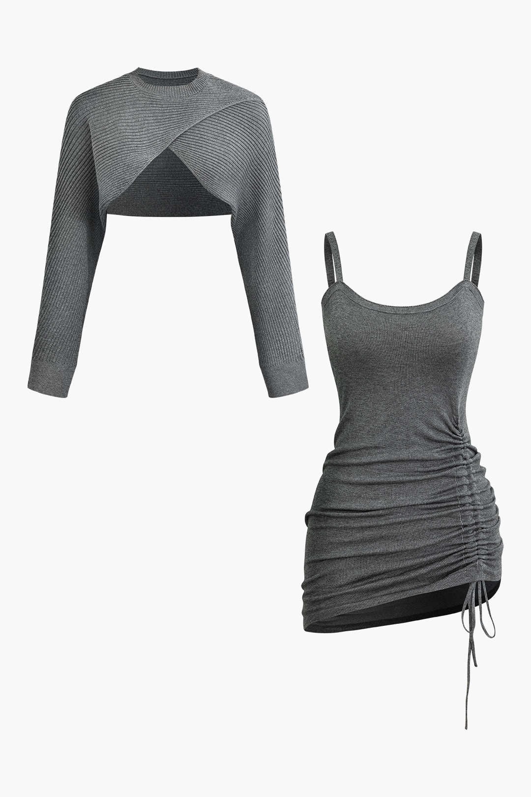 Damen Zweiteiler Set Pullover Rafftes Kleid Cutout - Norvielle