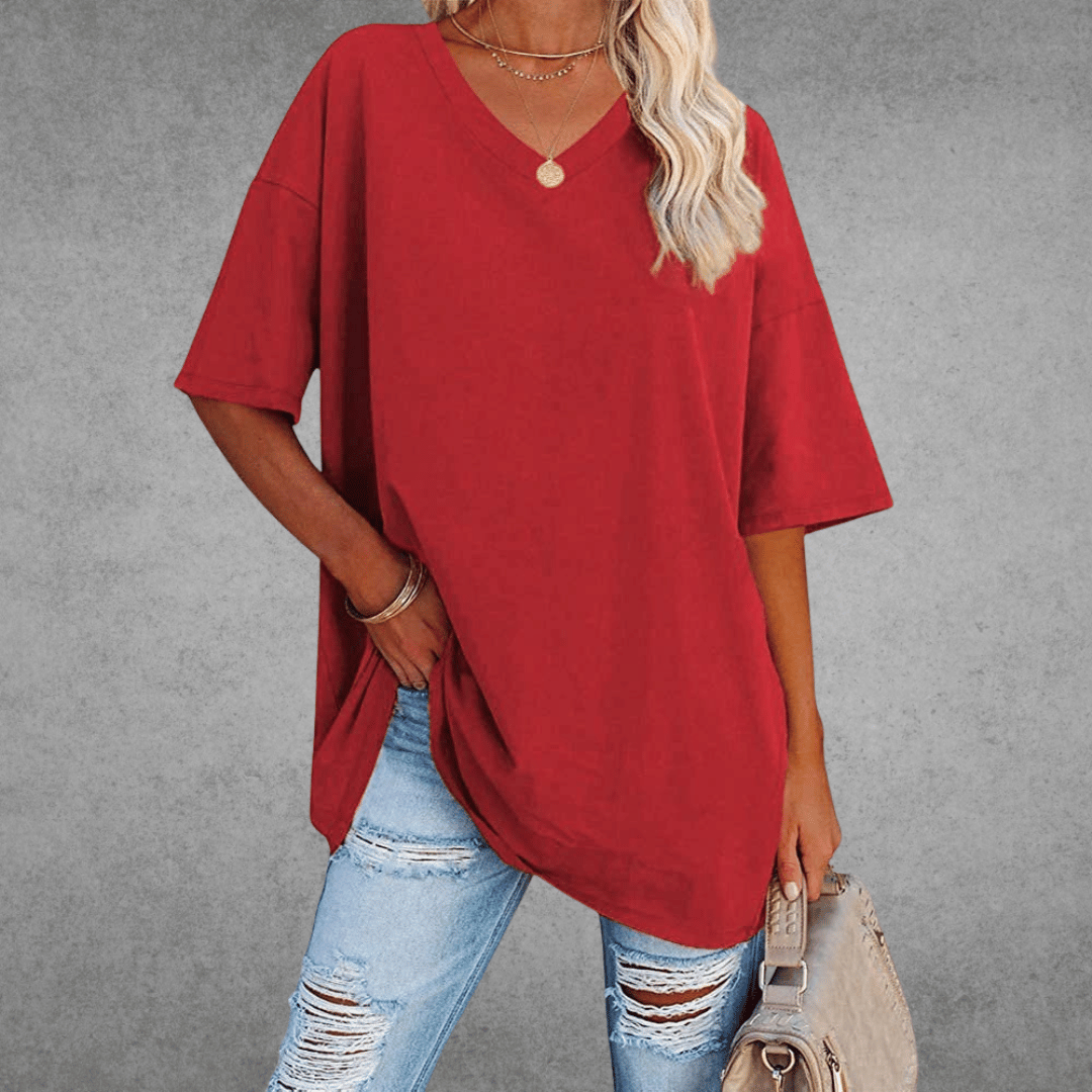 Damen Oversize T-Shirt V-Ausschnitt Lässig Leicht