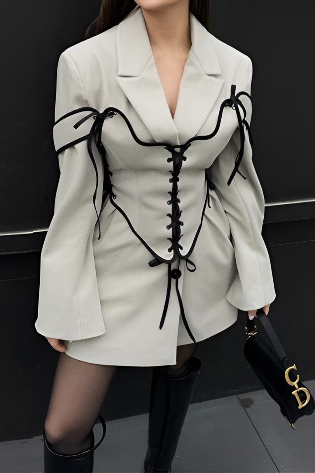 Damen Zweiteiler Set Blazer Korsett mit Schnürung - Norvielle
