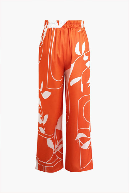 Damen Zweiteiler Baumwolle Knoten-Oberteil Bambus-Print-Hose