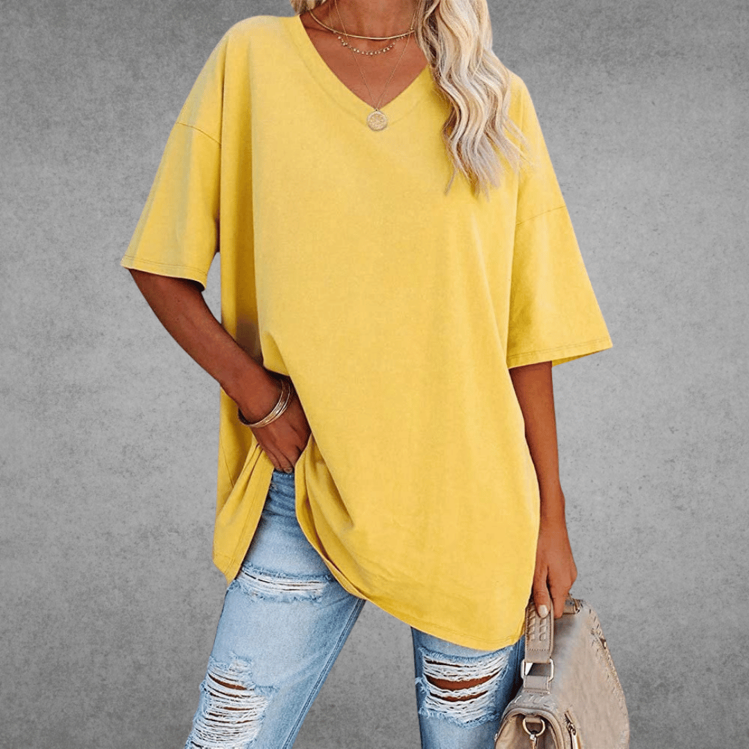 Damen Oversize T-Shirt V-Ausschnitt Lässig Leicht