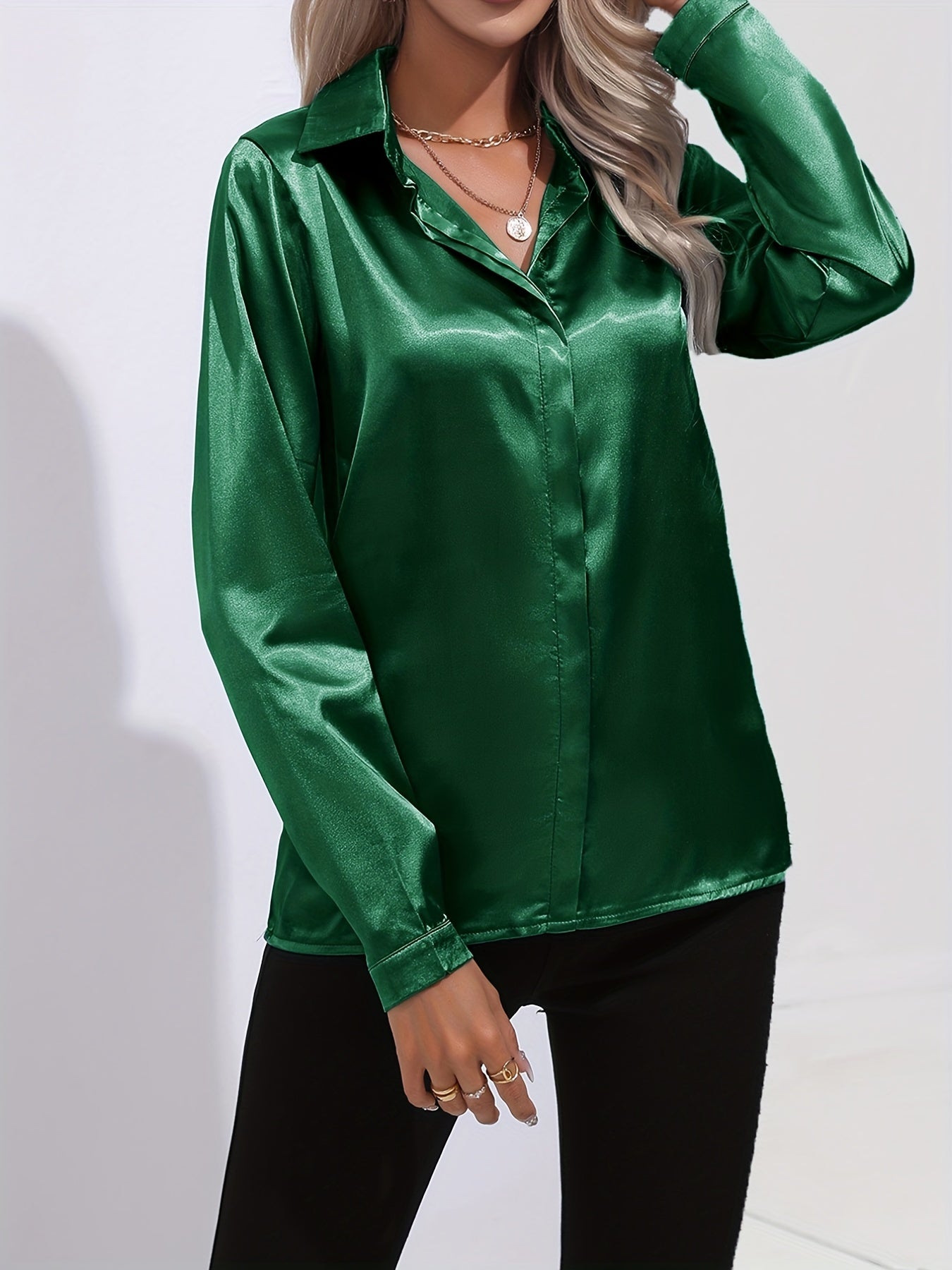 Damen Satinhemd Elegantes Langarmoberteil