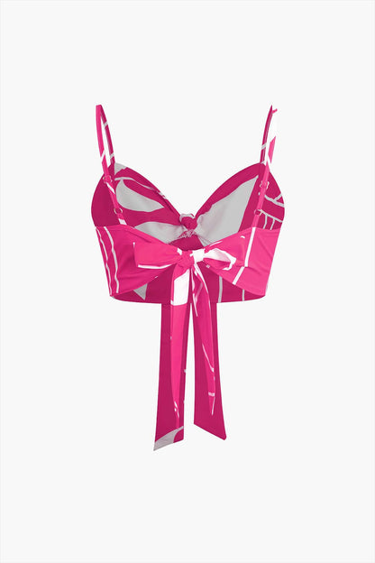 Damen Zweiteiler Baumwolle Knoten-Oberteil Bambus-Print-Hose