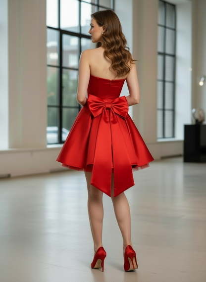 Rotes Damen-Partykürkleid Strapless mit Schleife
