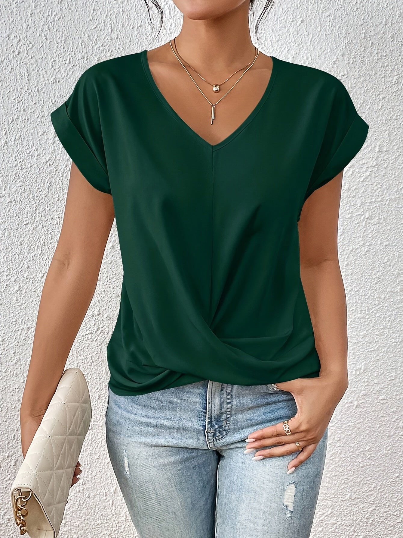 Damen T-Shirt Sweetheart-Ausschnitt Baumwolle Bequem