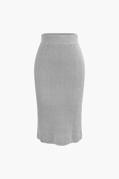 Damen Strick-Set Wickel-Oberteil Bleistiftrock Eleganz