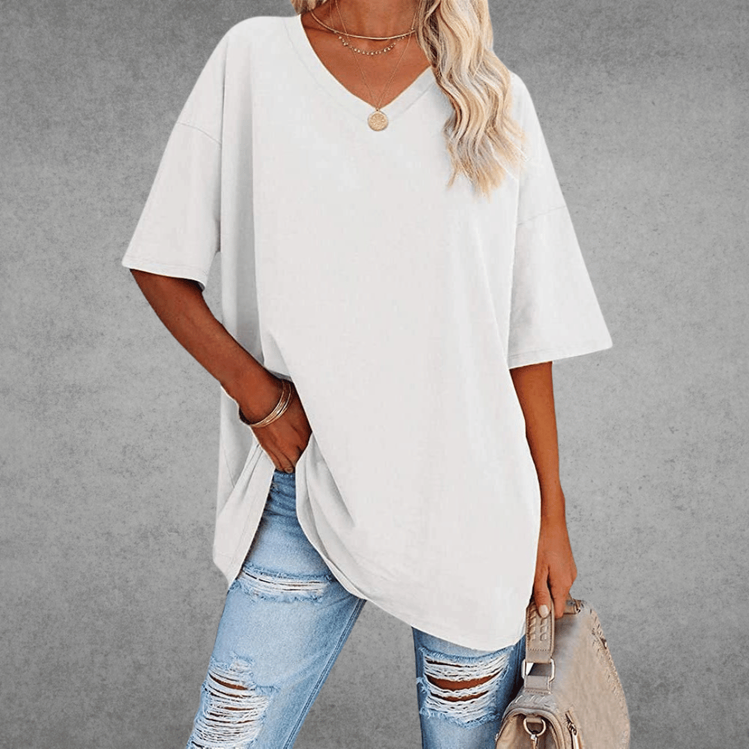 Damen Oversize T-Shirt V-Ausschnitt Lässig Leicht