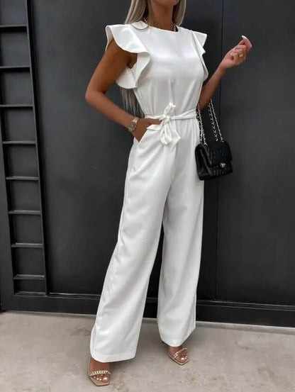 Damen Jumpsuit Schmetterlingsärmel Mit Gürtel