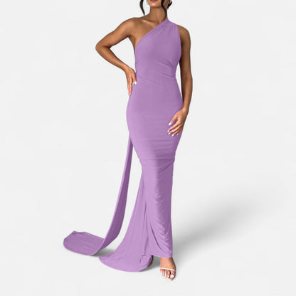 Damen Neckholder Maxikleid Ein Schulter Sommerkleid