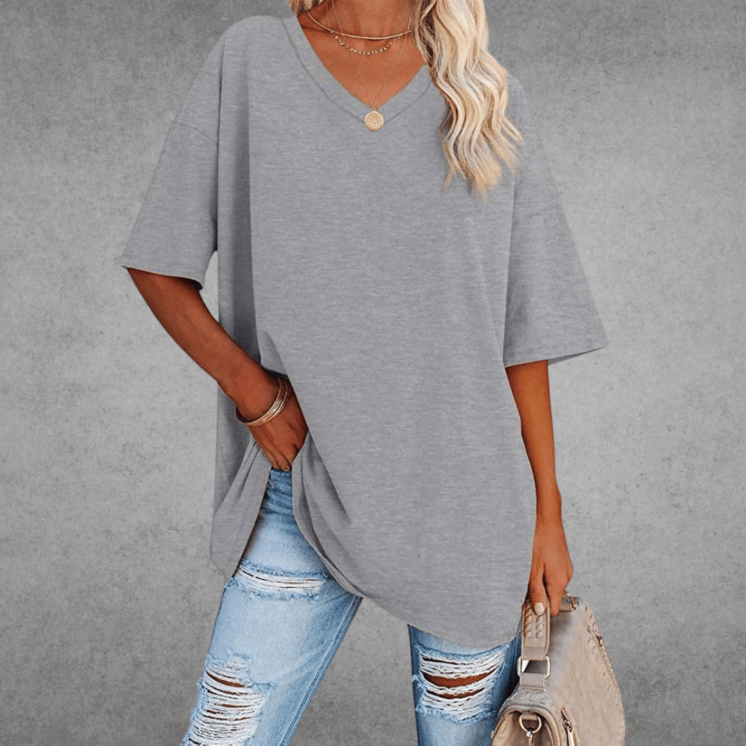 Damen Oversize T-Shirt V-Ausschnitt Lässig Leicht