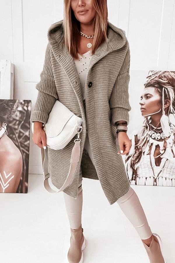 Strickjacke Damen Weich Warm Kapuze