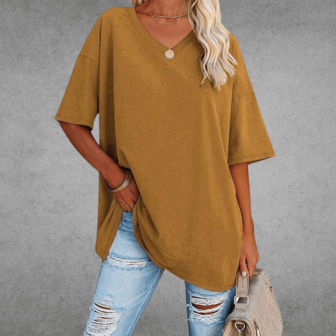 Damen Oversize T-Shirt V-Ausschnitt Lässig Leicht