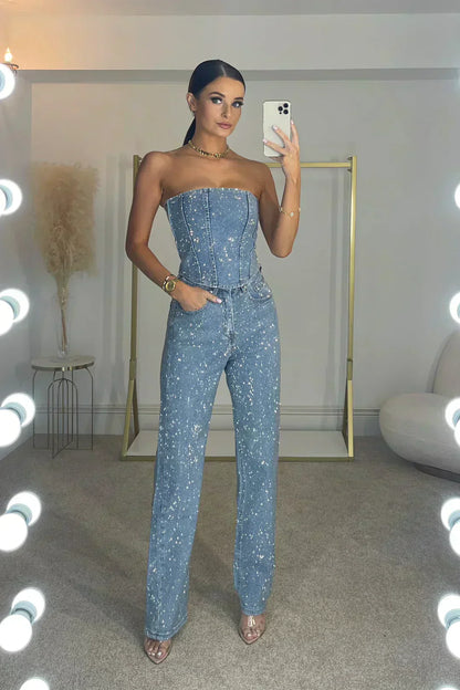 Glitzernder Damen-Overall Schulterfrei Party