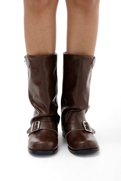 Damen Stiefeletten Schnalle Blockabsatz