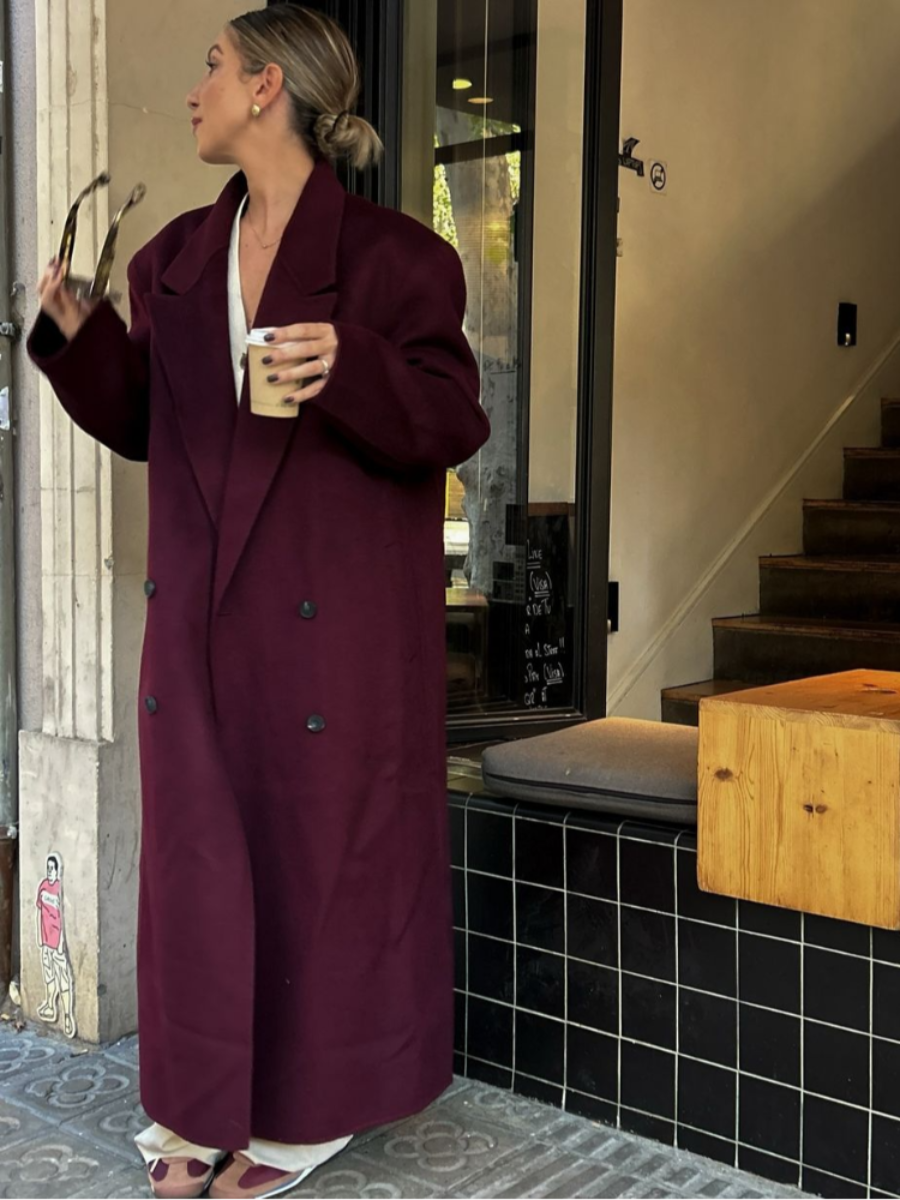 Damen Wollmantel Bordeauxrot Elegant