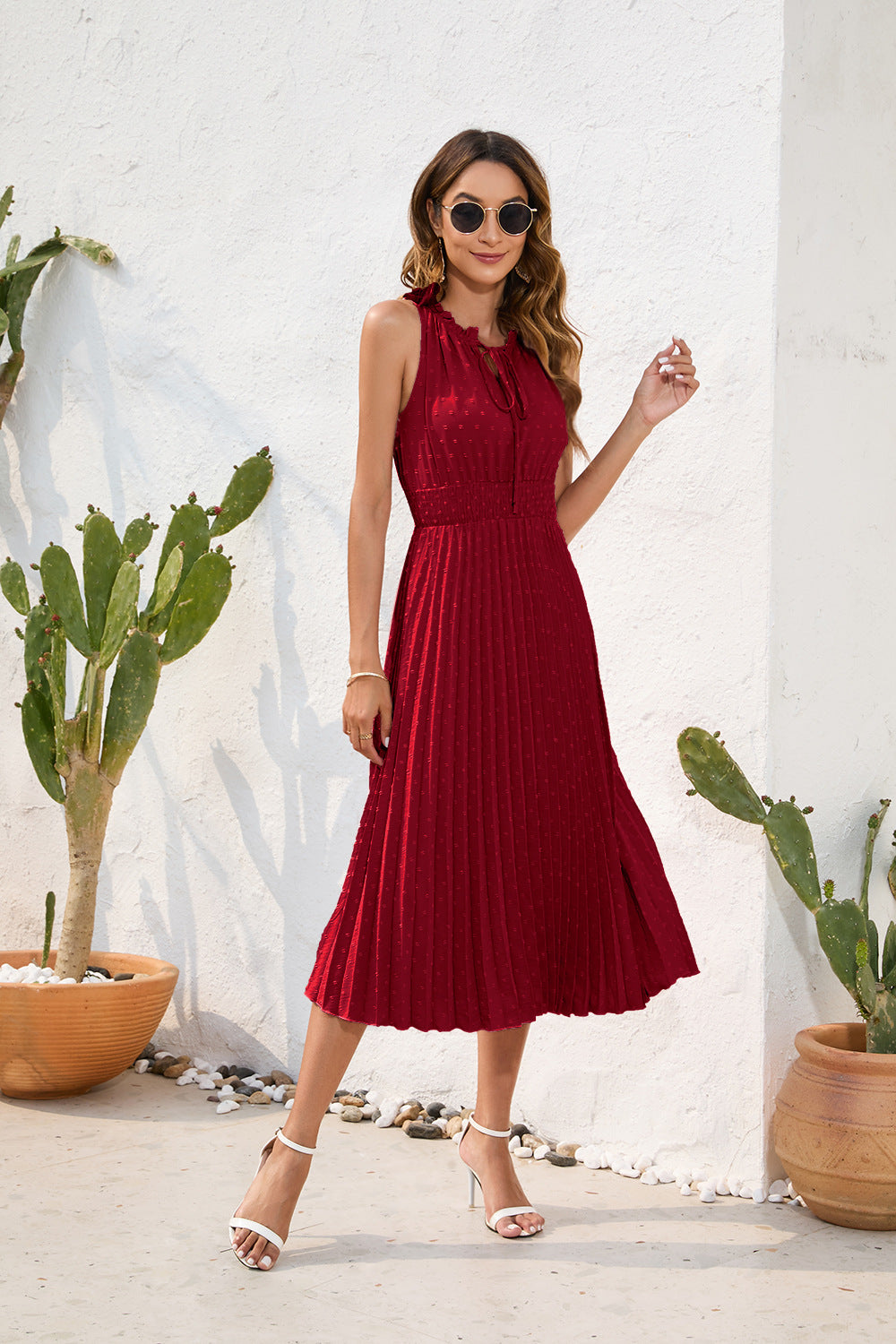 Damenkleid Ärmellos Plissee Neckholder Sommerkleid