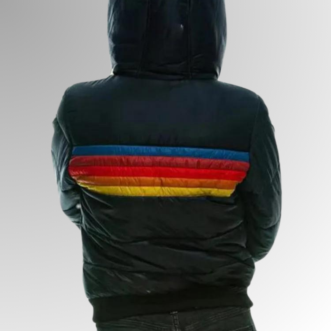 Damen Winterjacke Streifenmuster Warm Kapuze