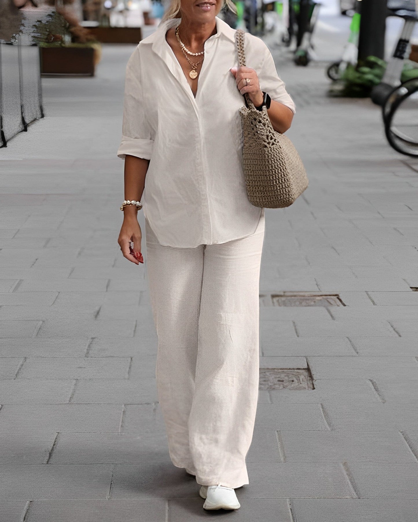 Damen Leinenanzug Bequem Sommer Mit Taschen Leinen
