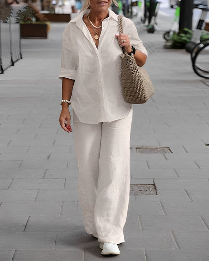 Damen Leinenanzug Bequem Sommer Mit Taschen Leinen