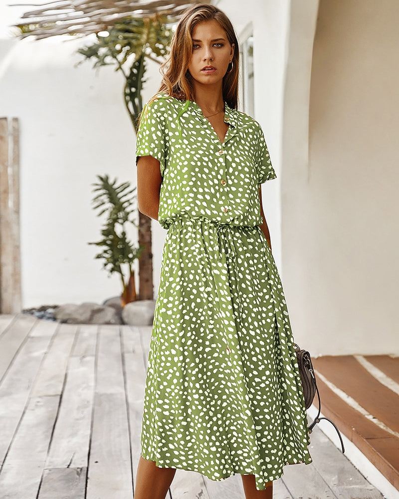 Damen Sommerkleid Kurzarm Elegant Kragen
