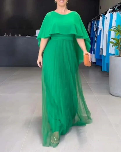 Damen Abendkleid Bodenlang mit Cape Ärmeln Elegantes