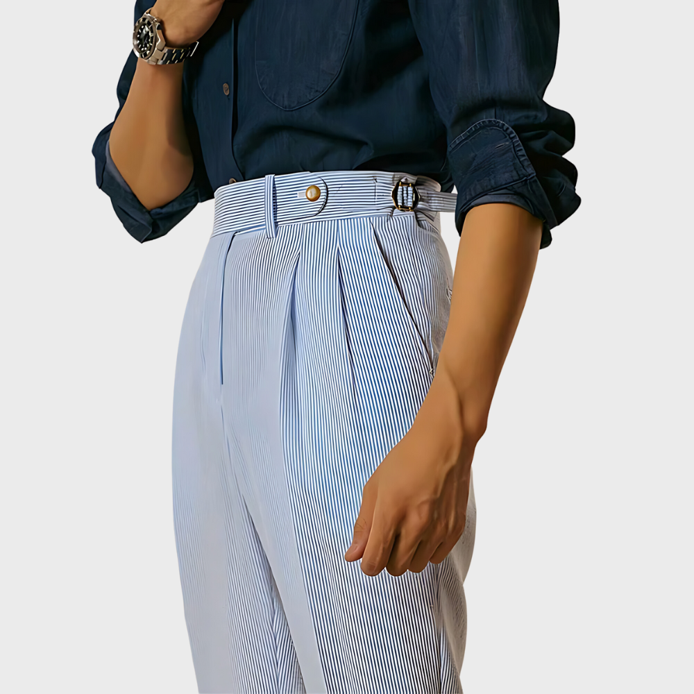 Damen Nadelstreifenhose Taillenhohe Mit Gürtel