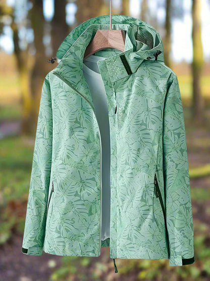 Damen Freizeitjacke Wasserabweisend Blättermuster Sportlich
